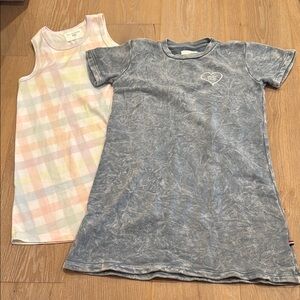 WORN ONCE Girls Size 8 Sol Angeles: Pastel Plaid & Blue Acid Wash Dress Bundle!